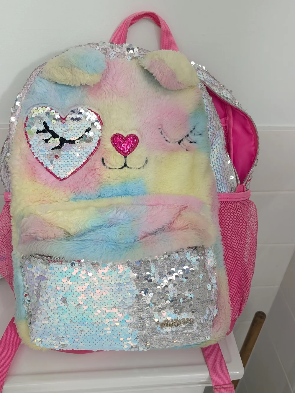 Skechers Kids Multi-Color Plush Cat Backpack w Sequins Twinkle Toes Great Condit